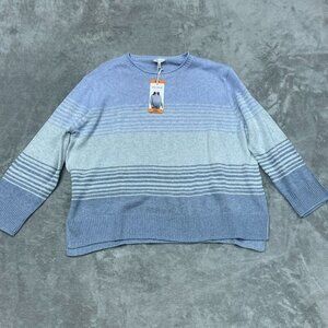 Ella Moss Womens Blue Striped Sweater XXL Lightweight Knit Crewneck d0374